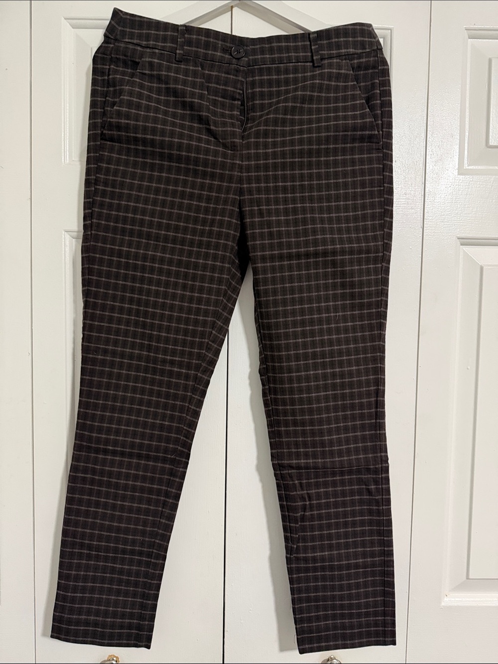 LOFT Brown Plaid Straight-Leg Dress Pants